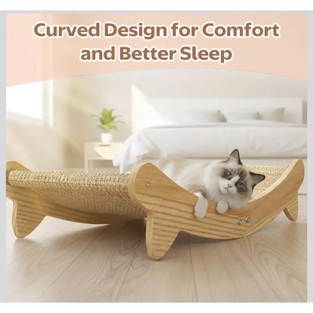 Natural Cat Scratcher Bed Indoor Scratching‎ Post Hammock Lounge Oak Frame 24